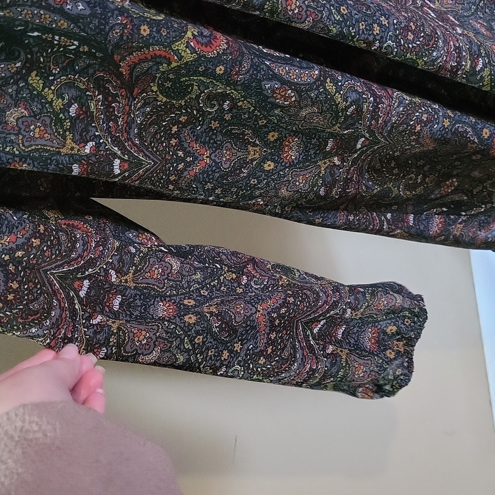 Ruff Hewn Grey Paisley Lined Dress Top with Olive and Rust Accents - Picture 4 of 14